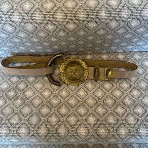 Aged brass and taupe vegan leather belt